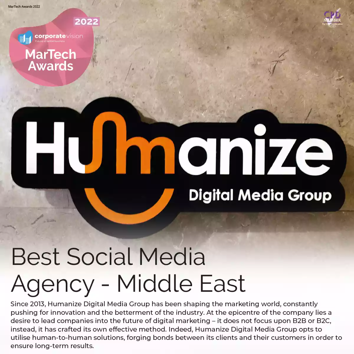 Humanize تفوز بجائزة أفضل وكالة لإدارة مواقع التواصل بالشرق الأوسط