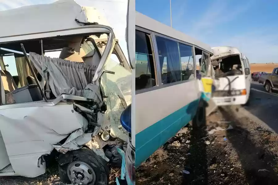 45 إصابة بتصادم 3 حافلات في الكرك - صور